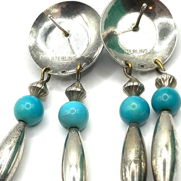 Sterling Silver 925 and Blue Turquoise Dangle Earrings Boho Southwest Earrings - Picture 6 of 9